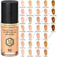 Max Factor Foundation Facefinity All Day Flawless 3 in 1 SPF 20 Vegan - Assorted